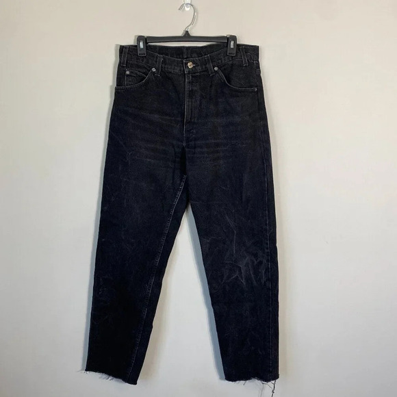 Vintage Levis 550 Orange Tab Denim Jeans Relaxed Fit Men's 34x32 Black Raw Hem - Picture 2 of 13